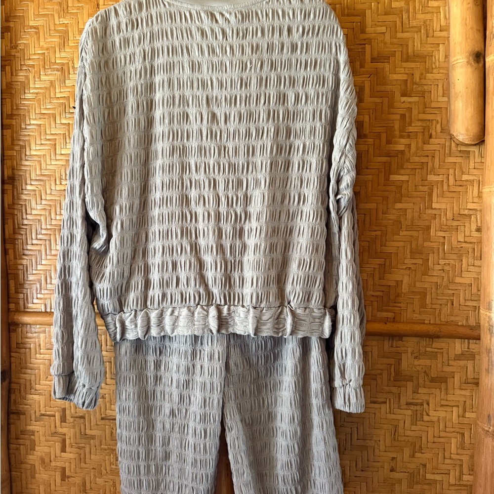 NWT Zara Textured ruched gray bomber jacket & wide leg pants coord set medium L - Picture 6 of 8